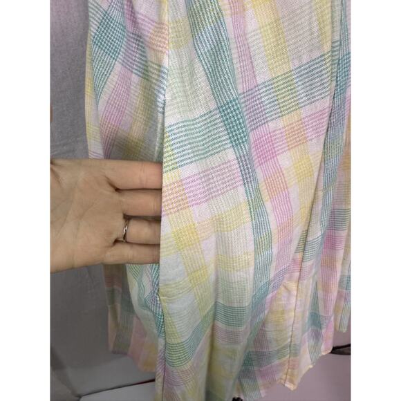 Old Navy Linen Blend Green Madras Dress Sz L Pockets Tie Front C165 - Picture 3 of 11